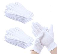 Perfetsell 12 Pares 24 Guantes Finos de Tela Algodon Blanco, Mujer Hombre, Guantes de Joyeria Lavables para Camarero Plata Cámara Disfraz