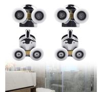 PERFETSELL 4 Pcs Rodamiento Doble Mampara Ducha 25mm Rodamientos para Mamparas de Baño de 25mm Rodamientos Mampara Ducha para Puerta de Ducha Kit Ruedas Mampara Ducha Baño Recambios Accesorios