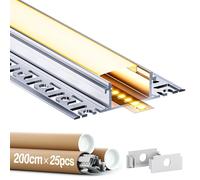Perfil Aluminio Tira LED, 25 Piezas 2m Perfiles LED Empotrables en Cartón Yeso, Difusor y Canal LED Adecuado para Tiras LED de Hasta 20 mm - Dimensiones 61.8 x 13.5 mm (Sa02, 25*2M (total 50M))