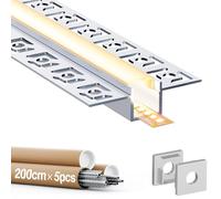 Perfil Aluminio Tira LED, 5 Piezas 2m Perfiles LED Empotrables en Cartón Yeso, Difusor y Canal LED Adecuado para Tiras LED de Hasta 12 mm - Dimensiones 55.5 x 14.9 mm (Sa03, 5*2M (total 10M))