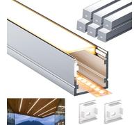 Perfil aluminio tira led con 6 tapas difusoras opacas, 6 perfiles LED de aluminio de 2 metros, 12 tapas finales, para perfil LED y perfil tira LED en paredes y techos, tamaño 2000 x 20 x 20 mm