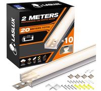 Perfil de aluminio para LED (10 unidades, 2 m, ancho máximo de 12,1 mm, longitud 2000 x 17,4 x 7 mm, perfil de aluminio, perfil en U, perfil de esquina, canal y difusor (perfil LED en forma de U, 2 m