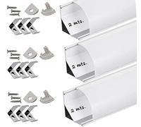 Perfil de aluminio para tira de LED con difusor opaco PACK 6 metros con soporte de montaje angular L, barra de aluminio led [Clase de eficiencia energética A]