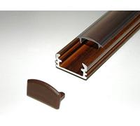 Perfil de aluminio para tiras LED / cintas LED P2, acabado de madera WENGE cubierta de ópalo, juego con dos tapas finales, longitud: 1 m / 100 cm / 1000 mm