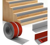 Perfil de borde de escalera adhesivo antideslizante perfil de protección para escaleras moldura de borde de vinilo (6m, 50×48mm, Gris)