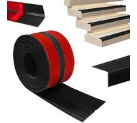 Perfil de borde de escalera autoadhesivo, 2 m, bordes de escaleras, perfil de transición, antideslizante, peldaños de goma flexible, para interiores y exteriores, color negro