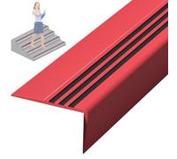 Perfil de Borde de Escalera Autoadhesivo Borde para Escaleras, Apto para Escaleras Madera, Cerámica, Hormigón y Metal(Red,400cm/157in)
