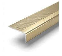 Perfil de borde de escalera de aluminio, protección antideslizante para escaleras de madera, laminadas o azulejos, tira de transición duradera para escaleras interiores (dorado, 10 x 60 x 90 cm)