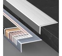 Perfil de borde de escalera en forma de L, nariz de escalera de aluminio antideslizante, borde de escalera plateado de 10 cm, protección duradera para un uso seguro en interiores y exteriores