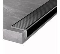 Perfil de borde escalera en forma L, listón transición impermeable, suelo, perfil ranurado aluminio for laminado, azulejos, parquet y mucho más(Black,4x2x120cm)