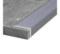 Perfil de borde escalera en forma L, listón transición impermeable, suelo, perfil ranurado aluminio for laminado, azulejos, parquet y mucho más(Grey,4x2x110cm)