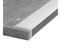 Perfil de borde escalera en forma L, listón transición impermeable, suelo, perfil ranurado aluminio for laminado, azulejos, parquet y mucho más(Silver,4.5x2.3x100cm)