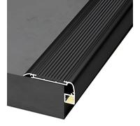 Perfil de borde para escaleras en forma de L de 100 cm con canal LED, perfil angular de aluminio para escalón de 134 cm con tira antideslizante para interiores y exteriores(Zwart,134cm/53 In)