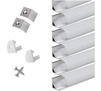Perfil de esquina led de aluminio de 45 grados, para tiras/barras led blanca con cubierta lechosa blanca, tapas de extremos y pinza de montaje