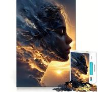 Perfil de Mujer fusionado con Nubes de tormenta Rompecabezas de 1000 Piezas para Adultos Diversión Garantizada Corte láser Tiempo de relajación y Ejercicio Mental en casa (38x52cm)