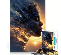 Perfil de Mujer fusionado con Nubes de tormenta Rompecabezas de 1000 Piezas para ejercitar la Mente Troquelado de Alta precisión Un pasatiempo Fascinante para los Momentos de Ocio (50x75cm)