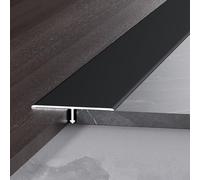 Perfil de transición en T para suelos, 90cm aluminio anodizado, Perfil en T para unión de suelos, laminados y azulejos, autoadhesivo, resistente y fácil montaje(Negro,W1.5cm*H0.7mm*L0.9m)