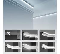 Perfil empotrado LED en espuma de poliestireno con revestimiento duro, molduras de estuco en seco (13,8 metros KD305) Calas de luz Molduras de techo blancas Iluminación indirecta