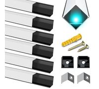 Perfil led en aluminio blanco, 6x1m en forma de V para bandas (1-12 mm) - Con embotes - Clips de fijación en metal y material de montaje