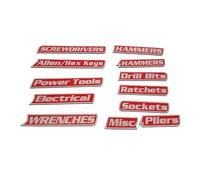 perfk 12 etiquetas para caja de herramientas, reutilizables, de metal, para cajones, armarios, carros y garaje, Rojo