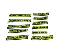 perfk 12 etiquetas para caja de herramientas, reutilizables, de metal, para cajones, armarios, carros y garaje, Verde