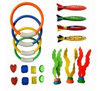 perfk 19 Piezas Juegos de Buceo Infantil Pack de Aros Hundibles Juguetes Acuáticos Anillos de Piscina Facetadas y Cohetes Sumergibles de Plástico para