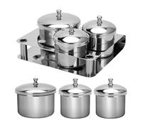 perfk 3 platos para uñas con tapas, vasos metálicos, plato para polvos líquidos acrílicos para manicura, herramientas de cuidado, polvos monómeros, salón.