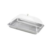 perfk Bandeja Rectangular Multiusos de Acero Inoxidable con Tapa de cúpula para Servir Alimentos, Pasteles, Fiestas, restaurantes y, 45 X 35 X 5 Cm