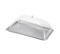 perfk Bandeja Rectangular Multiusos de Acero Inoxidable con Tapa de cúpula para Servir Alimentos, Pasteles, Fiestas, restaurantes y, 45x35x2cm