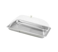 perfk Bandeja Rectangular Multiusos de Acero Inoxidable con Tapa de cúpula para Servir Alimentos, Pasteles, Fiestas, restaurantes y, 50x35x5cm