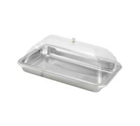 perfk Bandeja Rectangular Multiusos de Acero Inoxidable con Tapa de cúpula para Servir Alimentos, Pasteles, Fiestas, restaurantes y, 40x30x5cm