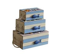 perfk Caja de almacenamiento de madera de estilo mediterráneo, 3 uds., caja de baratija, caja de almacenamiento, caja de juguetes, caja de playa, decoración