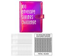 perfk Carpeta de ahorro de dinero con 100 sobres, libreta de ahorros $5050, planificador de presupuesto portátil y duradero, carpeta de ahorros A5, Brillo Rosa Rojo