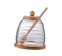 perfk Dispensador de Miel de Vidrio, Bote de Miel Transparente Resistente con cucharón, Recipiente para Miel, Tarro de Miel con Tapa para Fiesta, Mesa de, Tapa Redonda 500ml