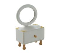 perfk Espejo de Maquillaje de Escritorio con cajón, Elegante Caja de Madera para Guardar cosméticos, Organizador para Dormitorio y encimera, Espejo Redondo