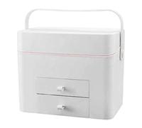 perfk Estuche de maquillaje, caja de almacenamiento de cosméticos con espejo iluminado y cajones, neceser multifuncional para viajes, Blanco