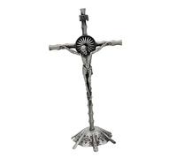 perfk Figura de crucifijo, Escultura de Cruz de Pared de crucifijo, crucifijo de pie de Metal de oración con Base, Estatua de Cruz para Estante Dormitorio, Retro Plata