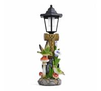 perfk Figura Decorativa de Resina Lámpara Solar Estatua de Jardín Ornemento de Césped Diseño de Colibríes y Hongos Resistente a la Intemperie Adecuada para Patio Jardín Parterre Sendero