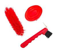 perfk Kit de Aseo para Caballos de 3 Piezas, Cepillo Profesional para Cascos, Cepillo para el baño, para de Piel y para Jinetes, Rojo