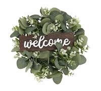 perfk Letrero de Bienvenida Coronas Decoración Rústica Pequeña para Puerta de Entrada Letrero Colgante de Madera con Decoración de Porche de Granja de Eucal - B