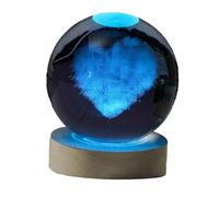 perfk Luz nocturna con bola de cristal, lámpara nocturna con grabado 3D, patrón de corazón, esfera de cristal, decoración de regalo con base de madera LED, 6 CM