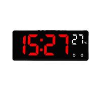 perfk Reloj Despertador Digital Brillo Ajustable LED Reloj electrónico Control de Voz Simple 12/24H para Mesa Hogar Dormitorio Viajes Niños, número Rojo