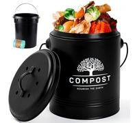 Perfnique Cubo de Compost de Cocina, contenedor de Compost para encimera de 1.3 galones con Tapa, Cubo de Compost Interior Incluye Forro Interior y Filtro de Carbono, contenedor de Compost pequeño