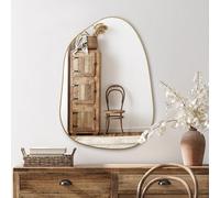 PERFNIQUE Espejo de pared irregular, asimétrico, 69 x 48 cm, dorado, para baño, dormitorio, salón, entrada, decorativo, moderno, bohemio