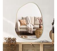 PERFNIQUE Espejo de pared irregular asimétrico, espejo dorado de 32 x 24 pulgadas, para baño, recámara, sala de estar, entrada, decoración moderna y decorativa, estilo bohemio, para pared (dorado, 32