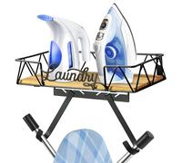 PERFNIQUE Soporte para tabla de planchar, soporte de pared para tabla de planchar, colgador de tabla de planchar, organización de cuarto de lavado con ganchos extraíbles (forma de T y V), cesta de