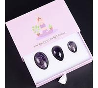 Perforado Natural Amatista Jade Yoni Egg Set Kegel Jade Huevos Body Yoni Masaje Kegel Ejercitador con Caja, Huevos con Caja
