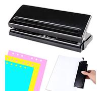 Perforadora Ajustable 6 Agujeros, Extraíble Taladradora Papel Binder Puncher ppara A4 A5 A6 B7 Capacidad con Guía para Perforar con Precisión, 10 Hojas de Capacidad, Negro