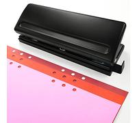 Perforadora ajustable de 6 agujeros A5 A6 A7 de 6 anillas con marcador de posicionamiento, 6 hojas de capacidad perforadora para planificadores diarios, agenda, páginas de recarga (negro)