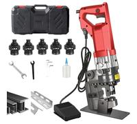 Perforadora Hidráulica Eléctrica, Con 5 Matrices Y Pedal, 2200W Acero Angular/canal Herramienta De Perforación, Para Metal, Aluminio, Cobre, Hierro, Placa De Acero